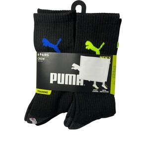 Puma Mens 6 Pairs Crew‎ Socks Training Sport Cushion Ventilation Black